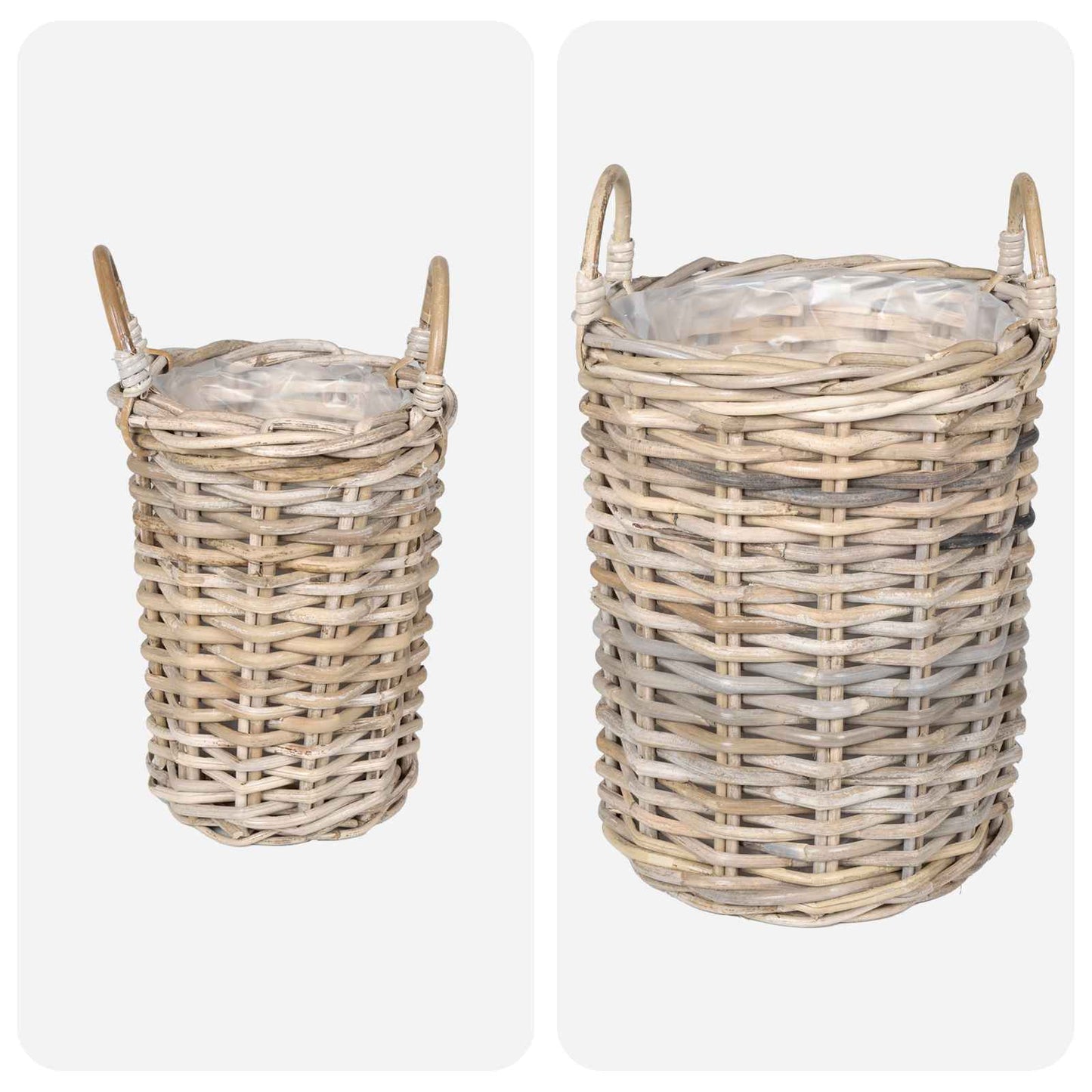 vidaXL Planter Basket with Storage 2 pcs Natural Grey Kubu Rattan