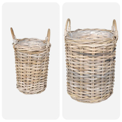 vidaXL Planter Basket with Storage 2 pcs Natural Grey Kubu Rattan