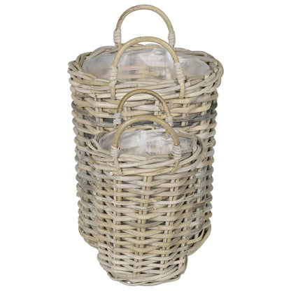 vidaXL Planter Basket GENDT 2 pcs Natural Grey Kubu Rattan