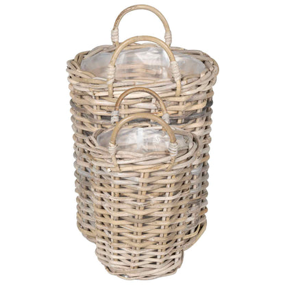 vidaXL Planter Basket with Storage 2 pcs Natural Grey Kubu Rattan