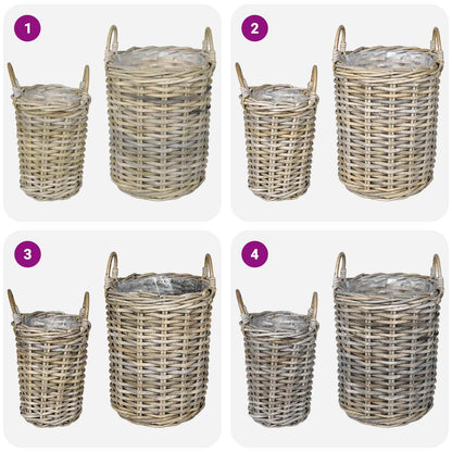 vidaXL Planter Basket GENDT 2 pcs Natural Grey Kubu Rattan