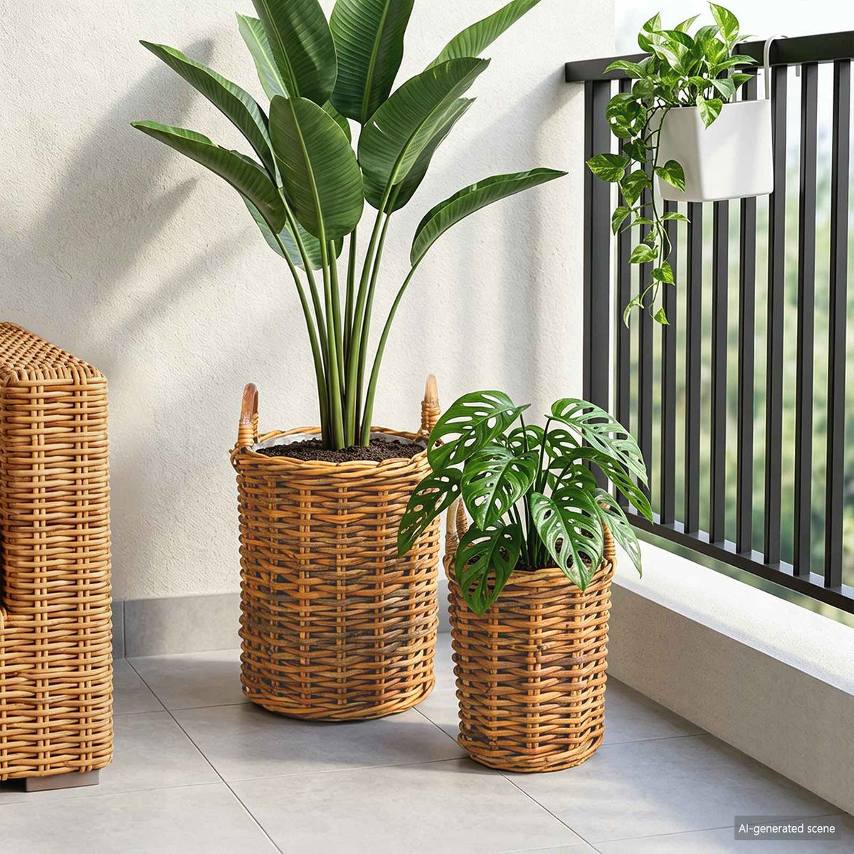 vidaXL Planter Basket GENDT 2 pcs Natural Brown Kubu Rattan