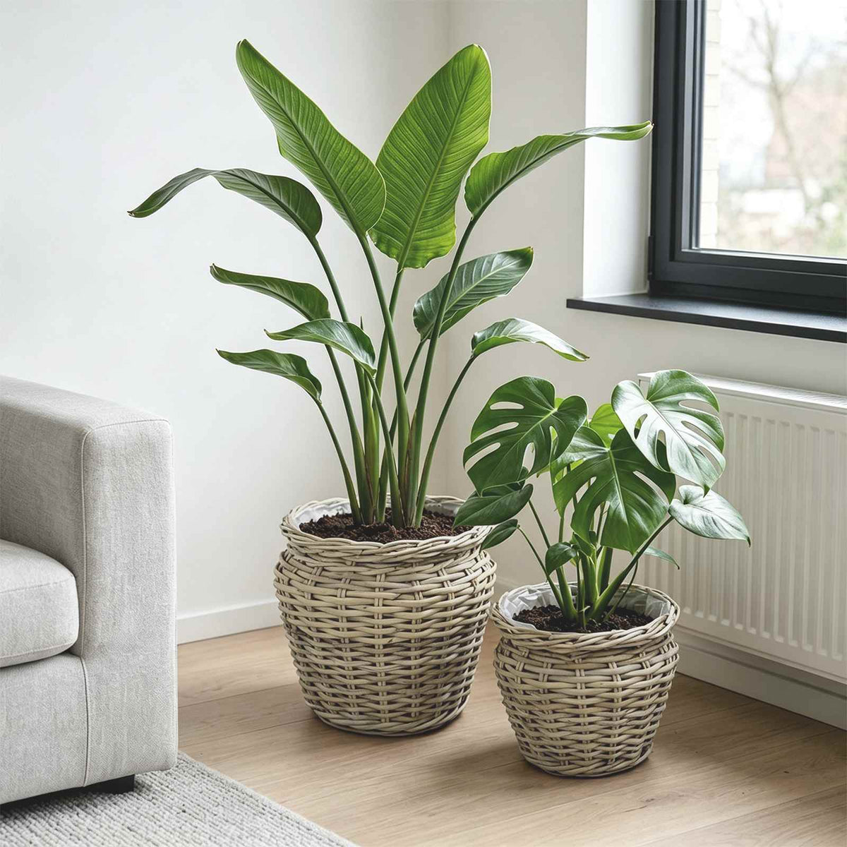 vidaXL Planter Basket GENDT 2 pcs Natural Grey Kubu Rattan