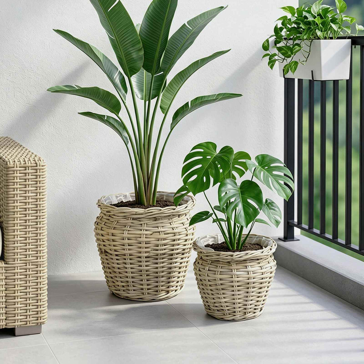 vidaXL Planter Basket GENDT 2 pcs Natural Grey Kubu Rattan