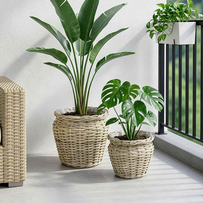 vidaXL Planter Basket GENDT 2 pcs Natural Grey Kubu Rattan