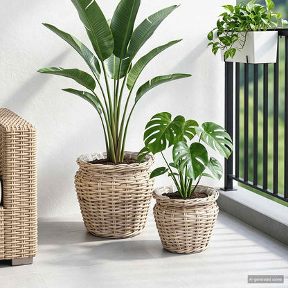 vidaXL Planter Basket with Storage 2 pcs Natural Grey Kubu Rattan