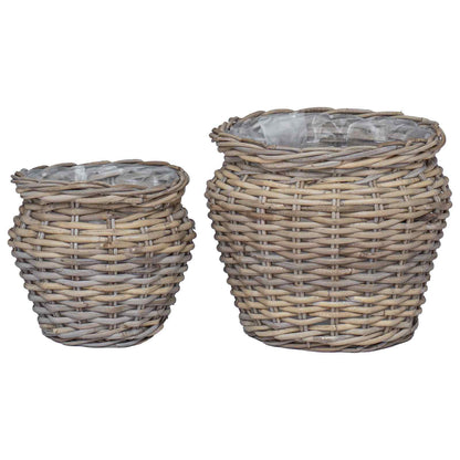vidaXL Planter Basket with Storage 2 pcs Natural Grey Kubu Rattan
