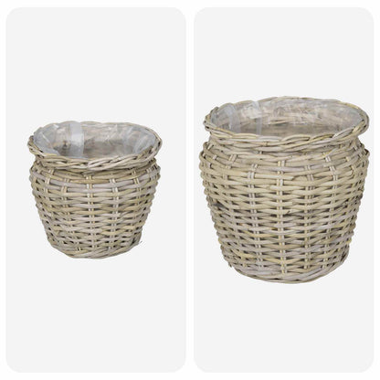 vidaXL Planter Basket GENDT 2 pcs Natural Grey Kubu Rattan