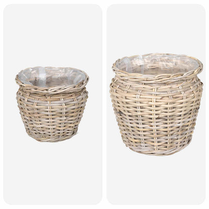 vidaXL Planter Basket with Storage 2 pcs Natural Grey Kubu Rattan
