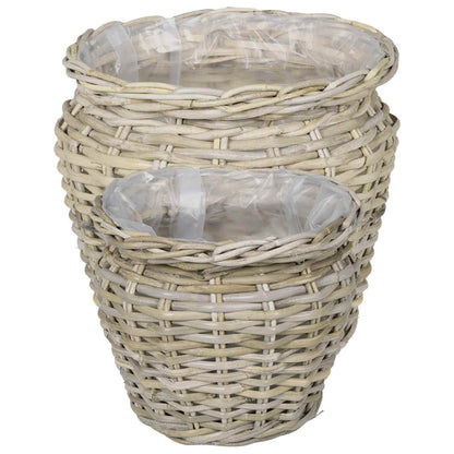 vidaXL Planter Basket GENDT 2 pcs Natural Grey Kubu Rattan