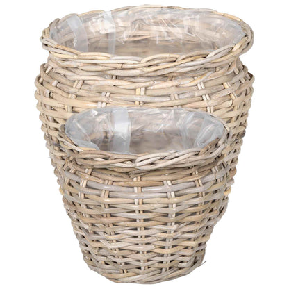 vidaXL Planter Basket with Storage 2 pcs Natural Grey Kubu Rattan
