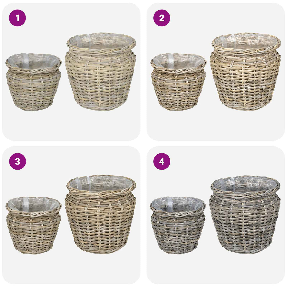 vidaXL Planter Basket GENDT 2 pcs Natural Grey Kubu Rattan