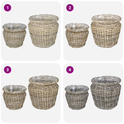 vidaXL Planter Basket GENDT 2 pcs Natural Grey Kubu Rattan