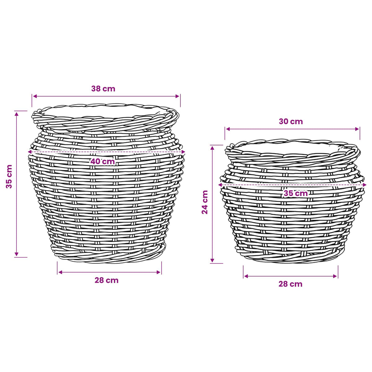 vidaXL Planter Basket GENDT 2 pcs Natural Brown Kubu Rattan