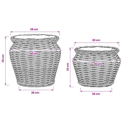 vidaXL Planter Basket GENDT 2 pcs Natural Brown Kubu Rattan