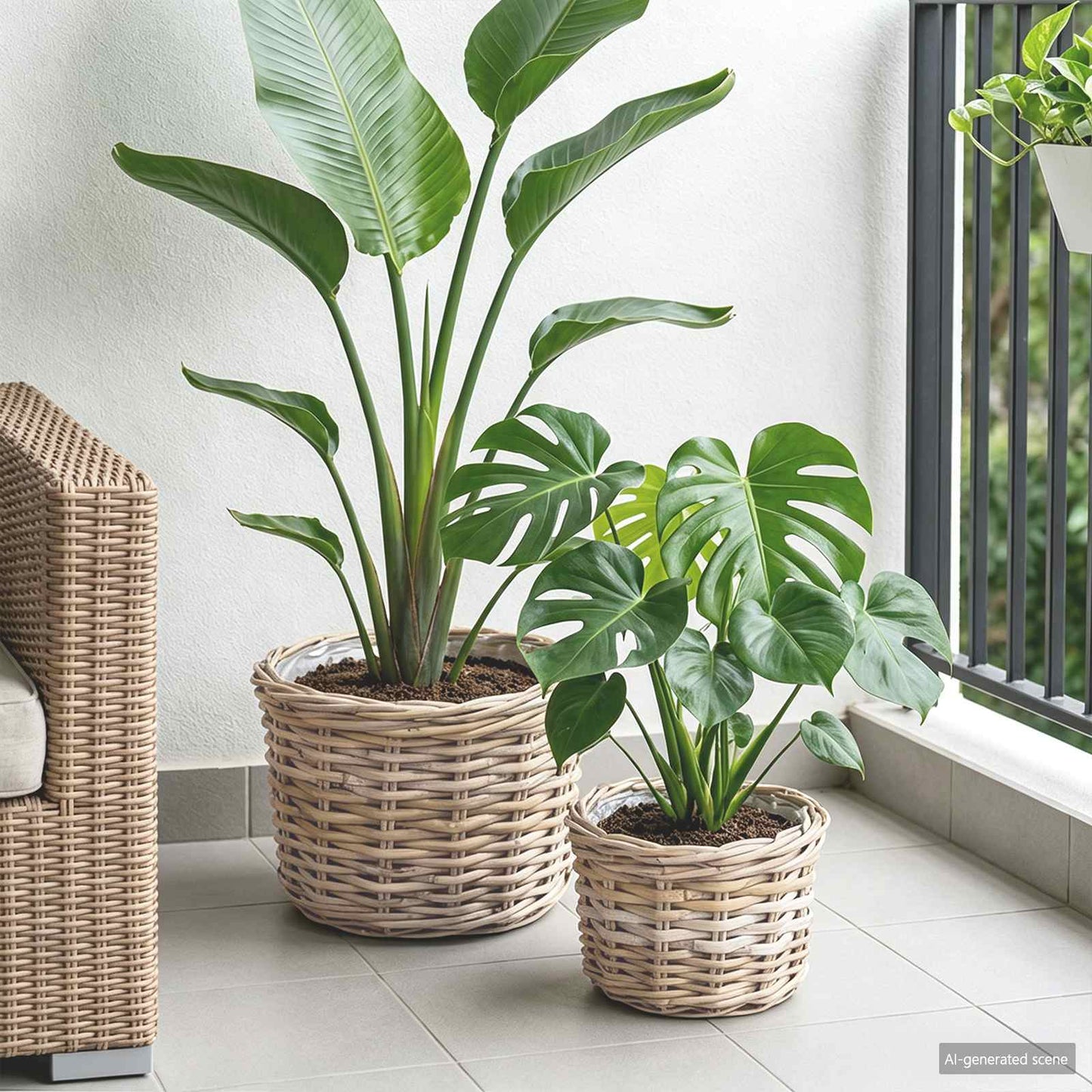 vidaXL Planter Basket with Storage 2 pcs Natural Grey Kubu Rattan