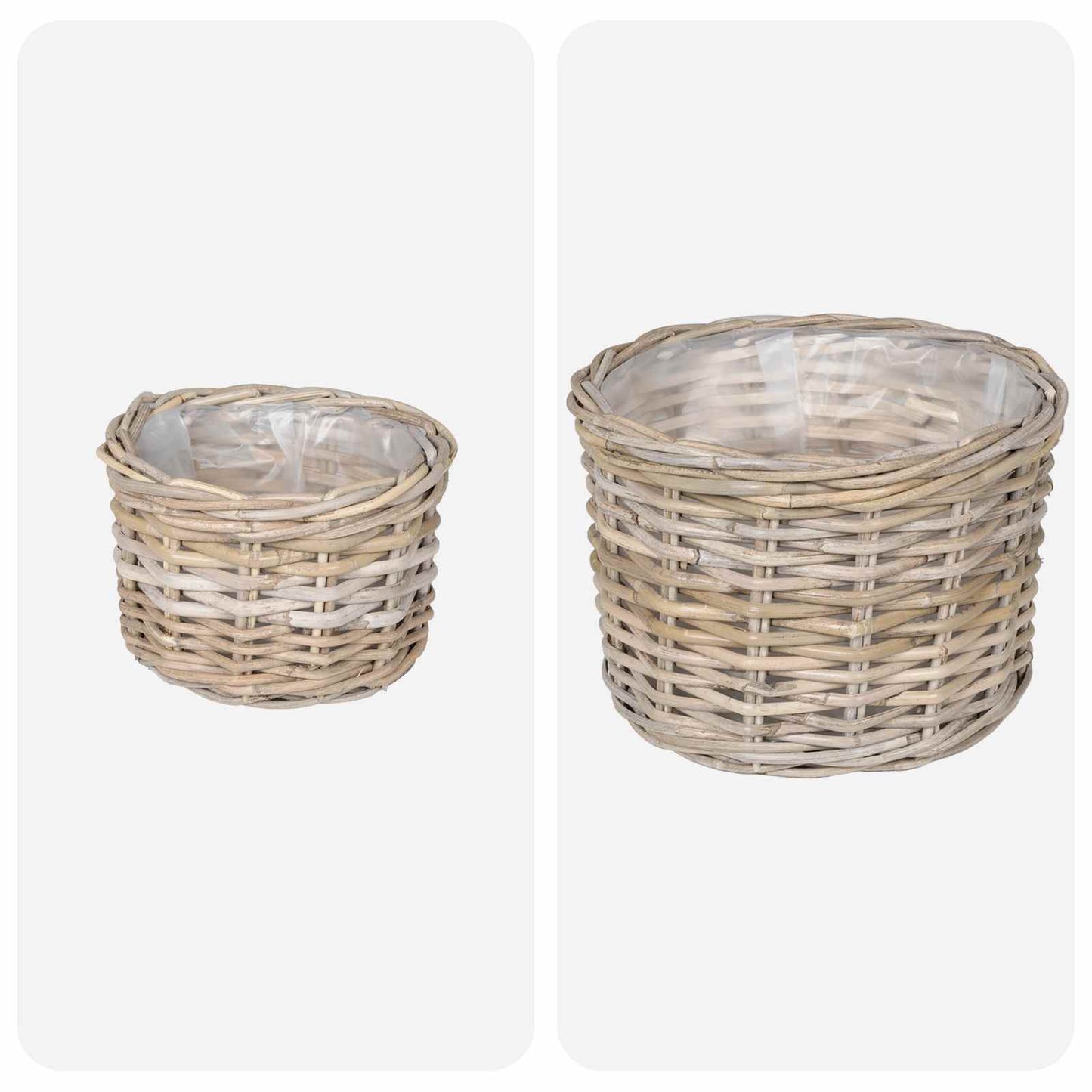 vidaXL Planter Basket with Storage 2 pcs Natural Grey Kubu Rattan