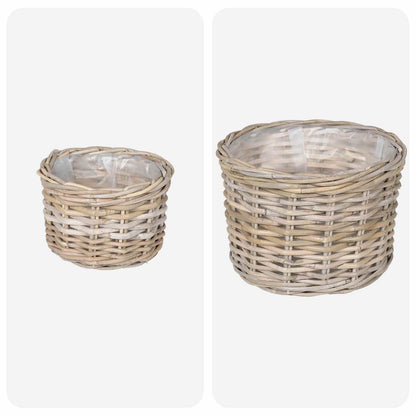 vidaXL Planter Basket with Storage 2 pcs Natural Grey Kubu Rattan