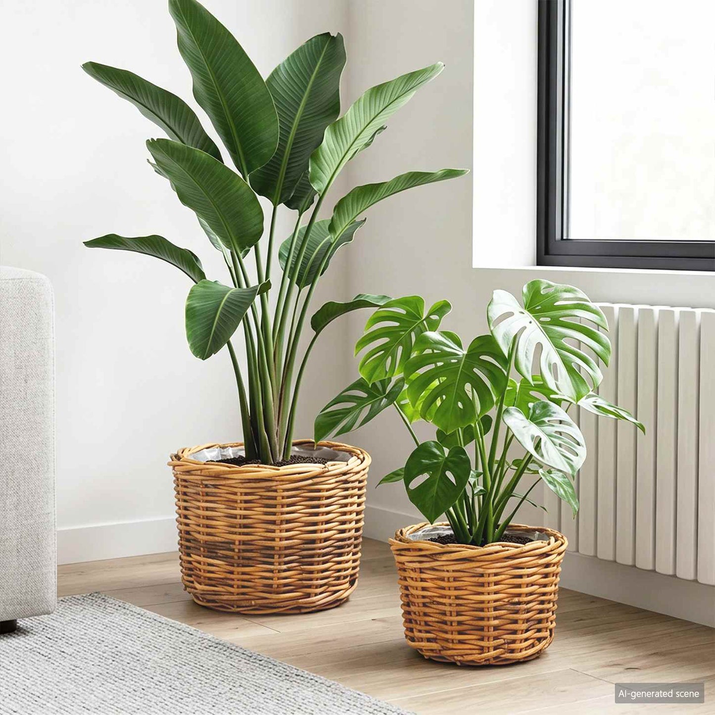 vidaXL Planter Basket with Storage 2 pcs Natural Brown Kubu Rattan