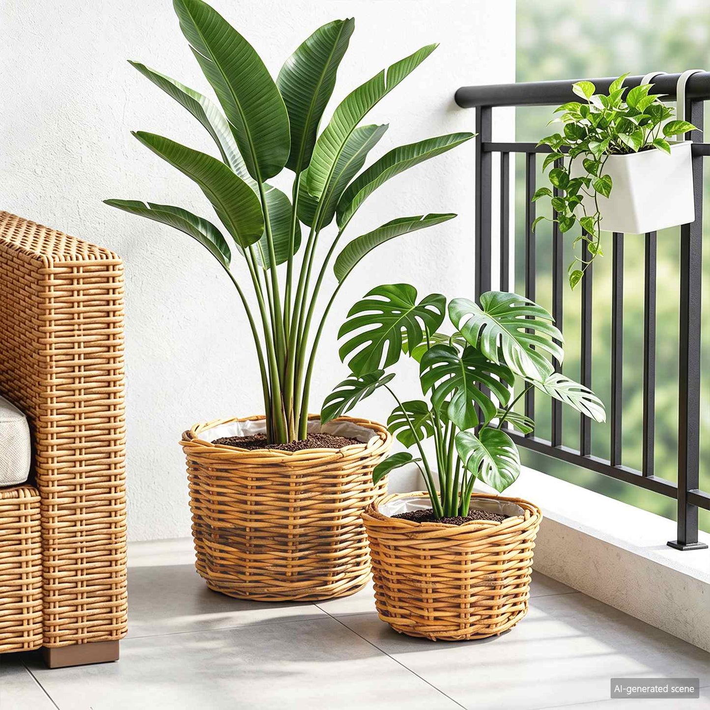 vidaXL Planter Basket with Storage 2 pcs Natural Brown Kubu Rattan