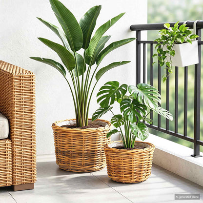 vidaXL Planter Basket with Storage 2 pcs Natural Brown Kubu Rattan