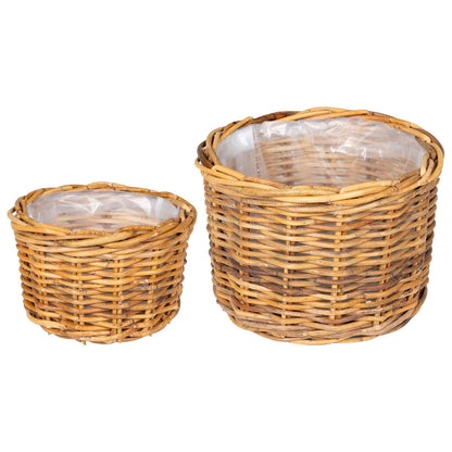 vidaXL Planter Basket with Storage 2 pcs Natural Brown Kubu Rattan