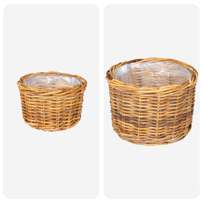 vidaXL Planter Basket with Storage 2 pcs Natural Brown Kubu Rattan