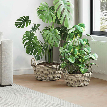 vidaXL Planter Basket GENDT 2 pcs Natural Grey Kubu Rattan