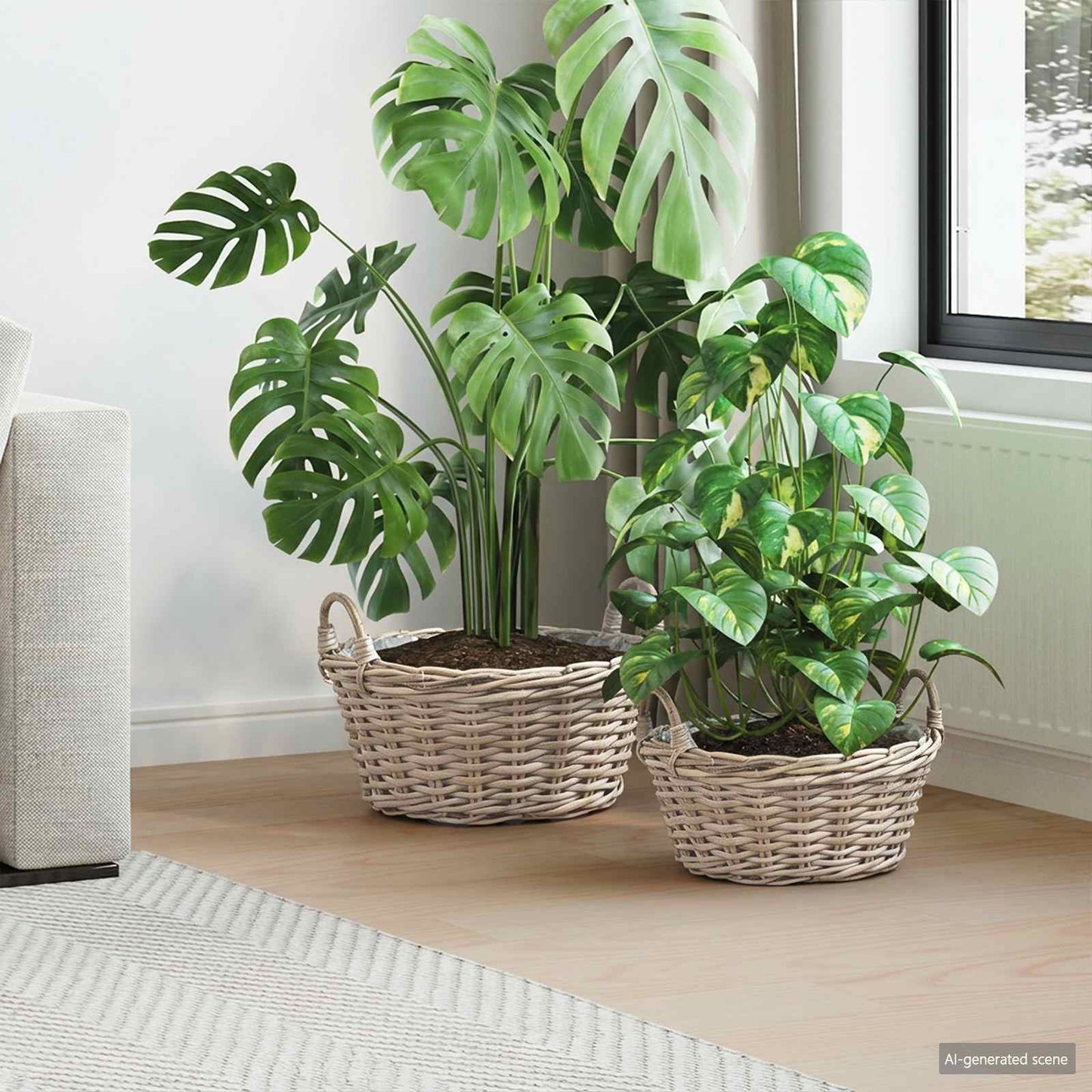 vidaXL Planter Basket with Storage 2 pcs Natural Grey Kubu Rattan