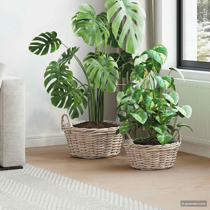 vidaXL Planter Basket with Storage 2 pcs Natural Grey Kubu Rattan