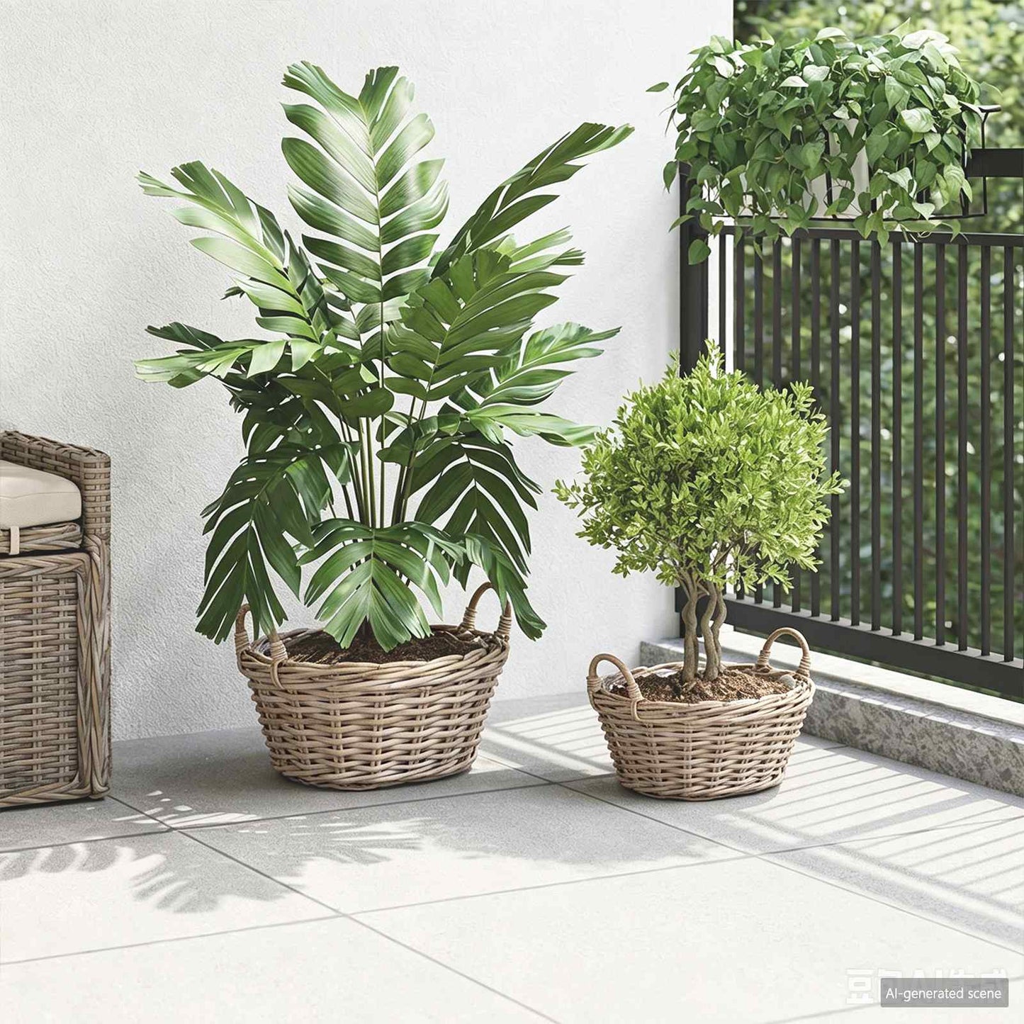 vidaXL Planter Basket with Storage 2 pcs Natural Grey Kubu Rattan
