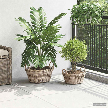 vidaXL Planter Basket with Storage 2 pcs Natural Grey Kubu Rattan
