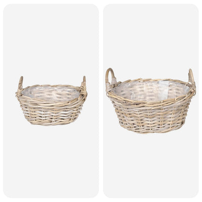 vidaXL Planter Basket with Storage 2 pcs Natural Grey Kubu Rattan