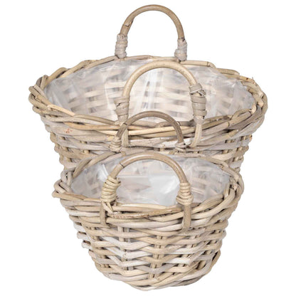 vidaXL Planter Basket with Storage 2 pcs Natural Grey Kubu Rattan