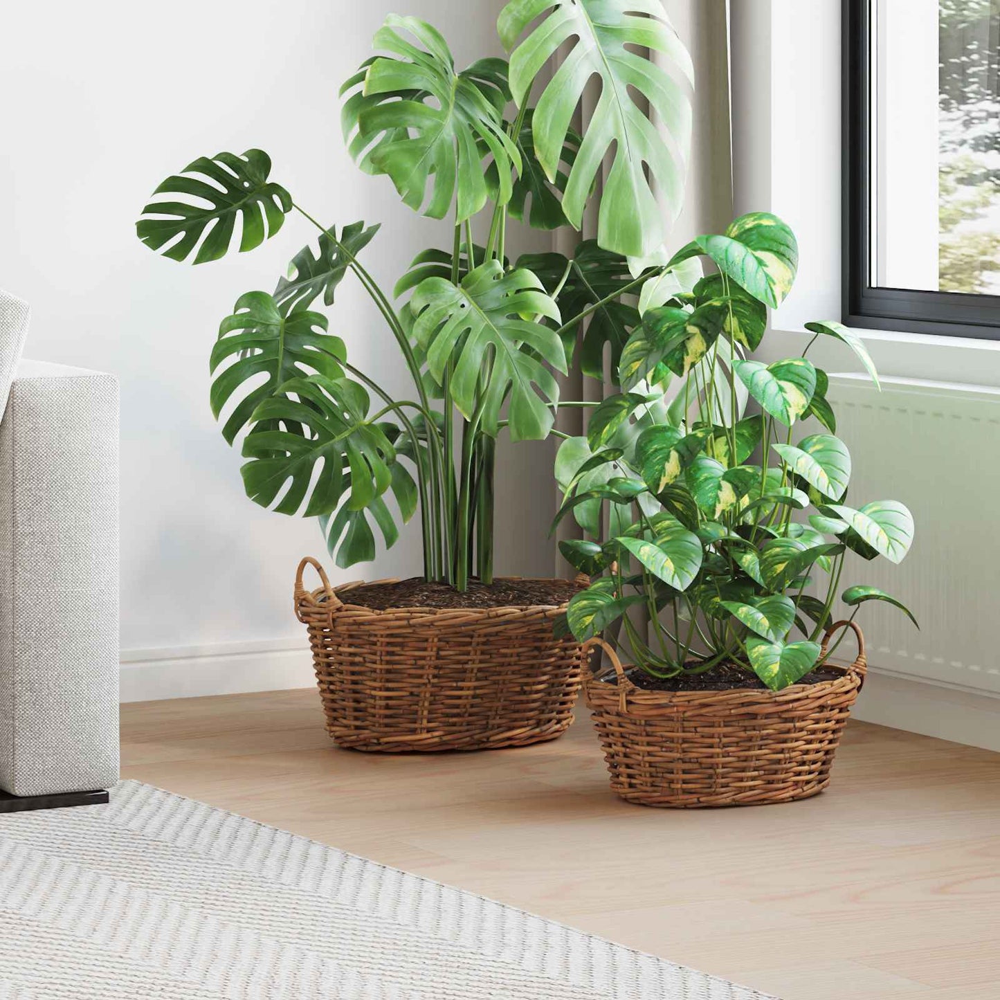 vidaXL Planter Basket with Storage 2 pcs Brown Lacak Rattan