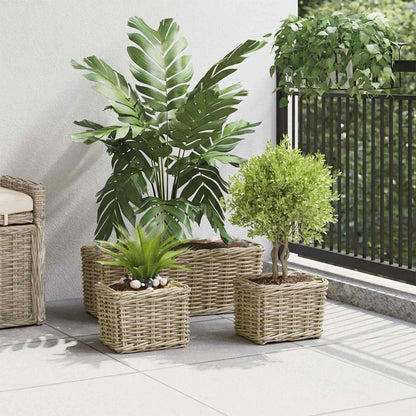 vidaXL Planter Basket GENDT 3 pcs Natural Grey Kubu Rattan