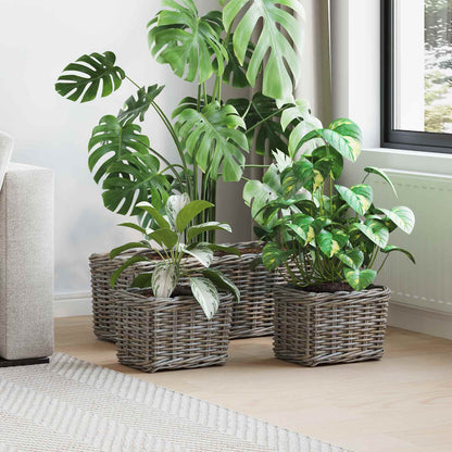 vidaXL Planter Basket with Storage 3 pcs Natural Grey Kubu Rattan