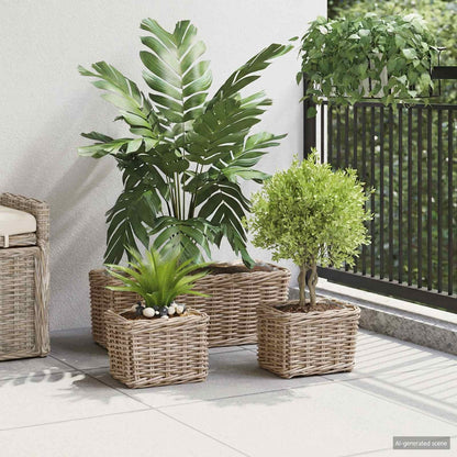 vidaXL Planter Basket with Storage 3 pcs Natural Grey Kubu Rattan