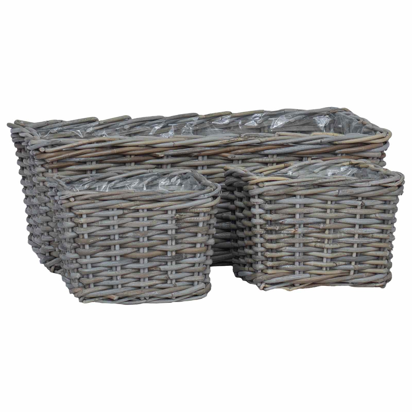 vidaXL Planter Basket with Storage 3 pcs Natural Grey Kubu Rattan