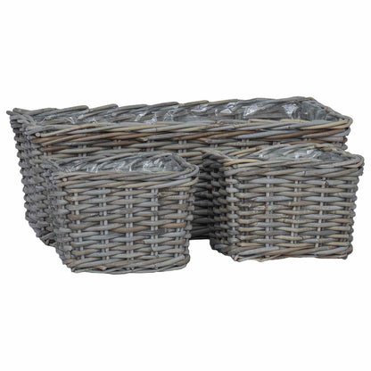 vidaXL Planter Basket with Storage 3 pcs Natural Grey Kubu Rattan