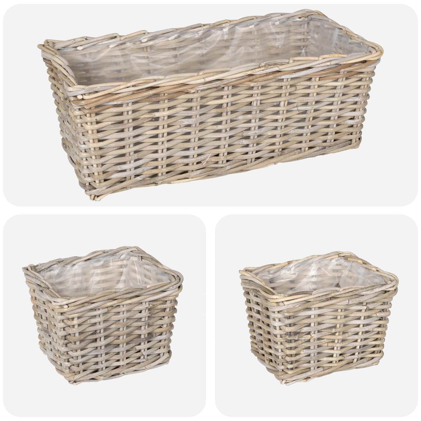 vidaXL Planter Basket with Storage 3 pcs Natural Grey Kubu Rattan
