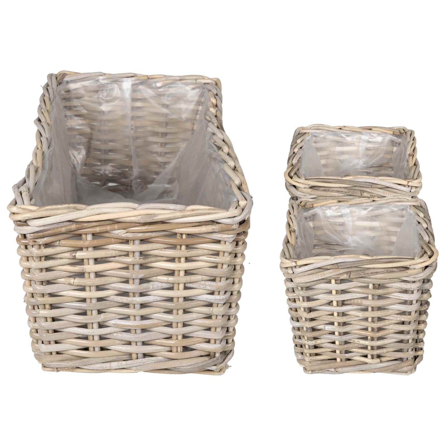 vidaXL Planter Basket with Storage 3 pcs Natural Grey Kubu Rattan
