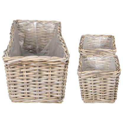 vidaXL Planter Basket with Storage 3 pcs Natural Grey Kubu Rattan
