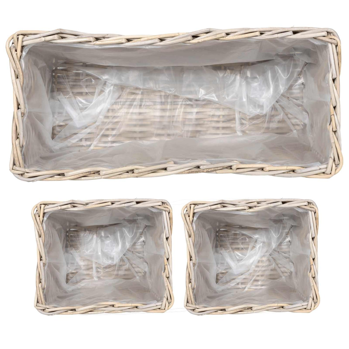 vidaXL Planter Basket with Storage 3 pcs Natural Grey Kubu Rattan