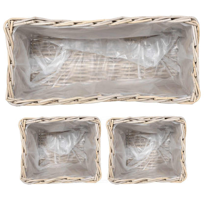 vidaXL Planter Basket with Storage 3 pcs Natural Grey Kubu Rattan