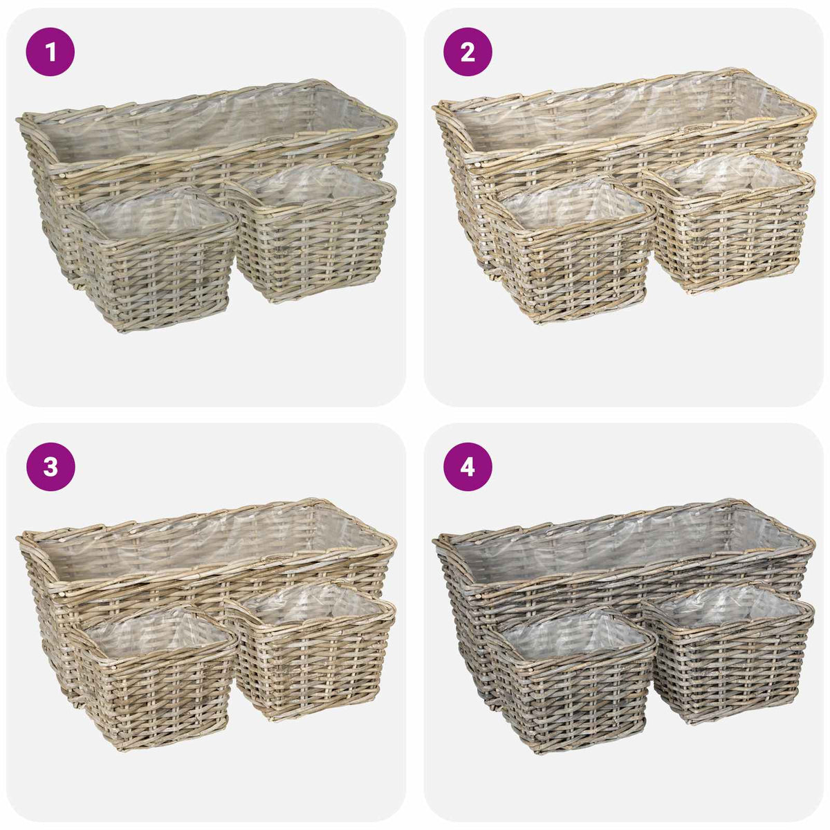 vidaXL Planter Basket GENDT 3 pcs Natural Grey Kubu Rattan