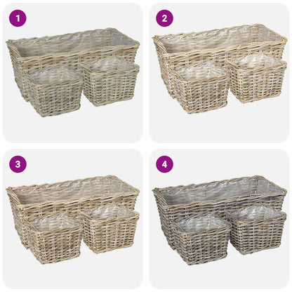 vidaXL Planter Basket GENDT 3 pcs Natural Grey Kubu Rattan