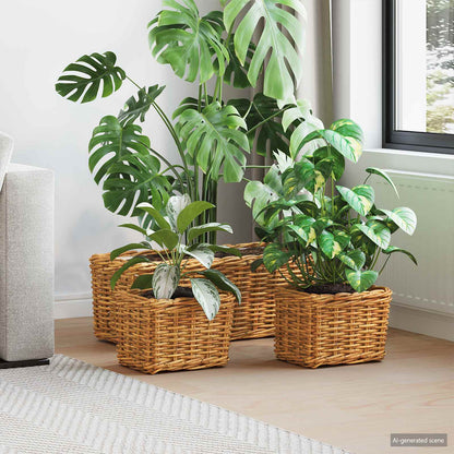 vidaXL Planter Basket with Storage 3 pcs Natural Brown Kubu Rattan