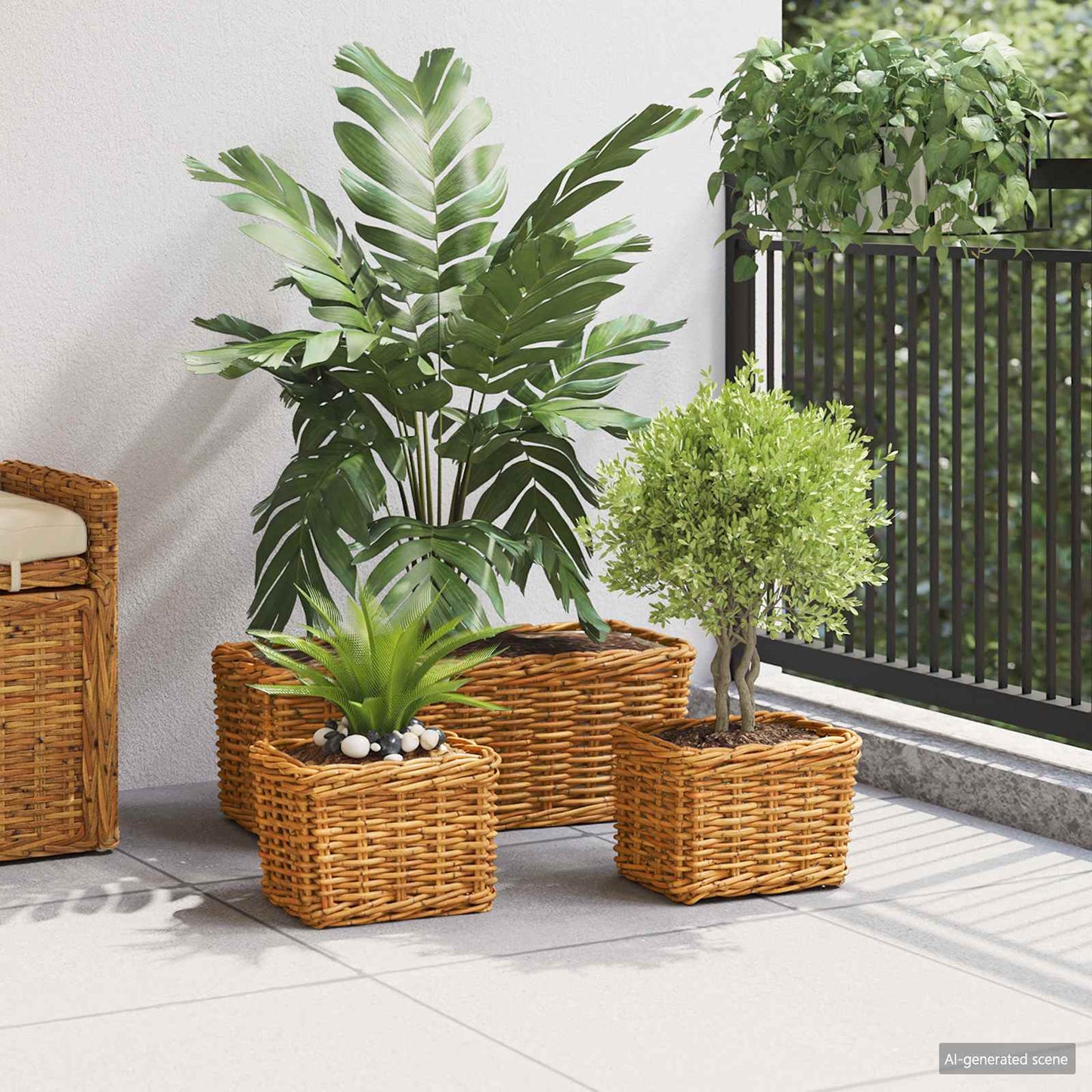 vidaXL Planter Basket with Storage 3 pcs Natural Brown Kubu Rattan