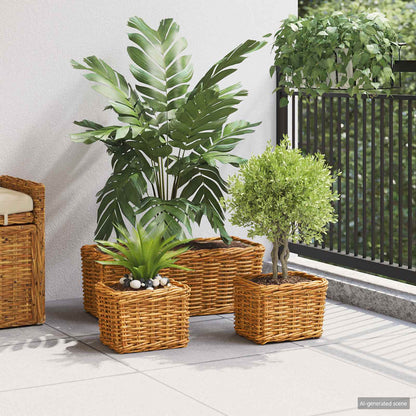 vidaXL Planter Basket with Storage 3 pcs Natural Brown Kubu Rattan